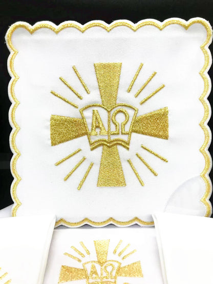 Altar cloth set Cross & Alpha Omega symbols,  cotton and polyester